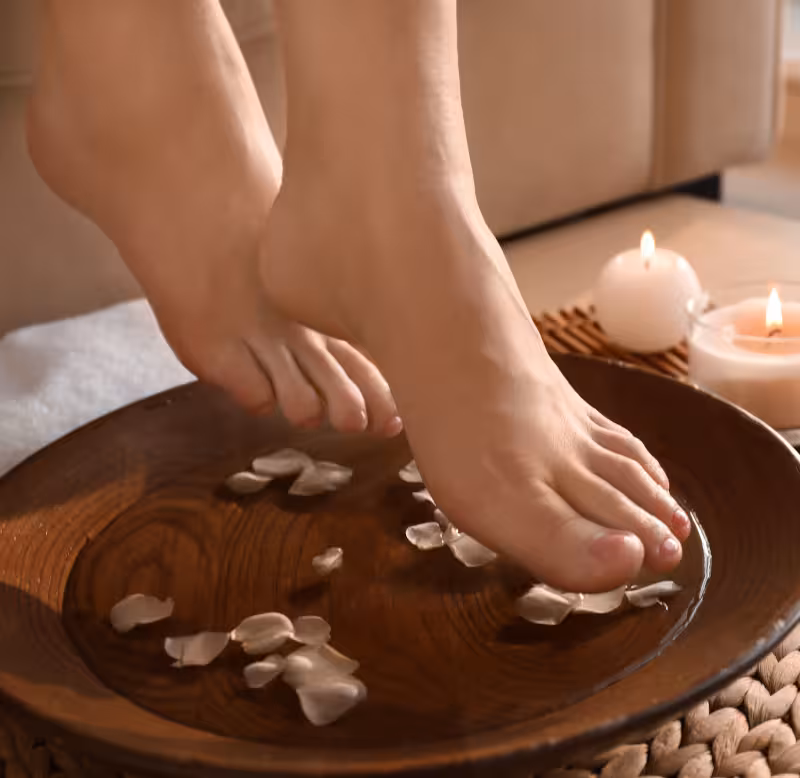 Legs of a woman with a fresh pedicure